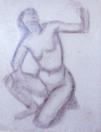 André DERAIN (1880-1954) Nu féminin assis Fusain et estompe sur papier. Signé en...