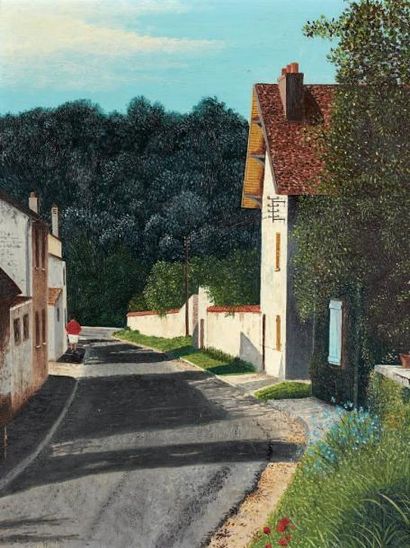 A.FERRIÈRE (XXe siècle) Rue à Serbonne, 1970. Huile sur Isorel. Signé en bas à gauche....