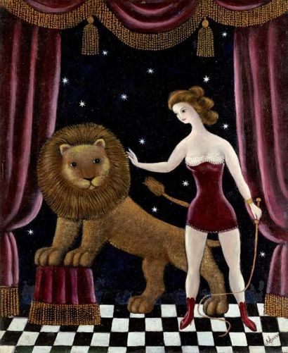 Nina BARKA (1908-1986) Les signes du zodiaque - le lion, 1969 Huile sur panneau....