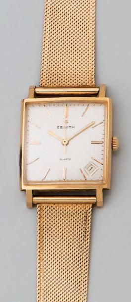 null Montre-bracelet d'homme, en or jaune, la montre de forme carrée, cadran satiné,...