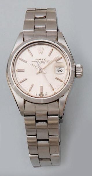 ROLEX Oyster Perpetual Date, vers 1960. Montre-bracelet de dame, en acier, la montre...