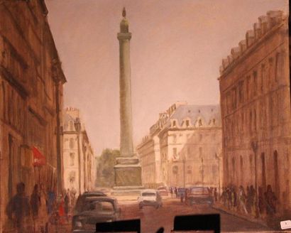 GEOFFROY DECHAUME "La place Vendôme" Huile sur toile, signé en bas à gauche 50x6...