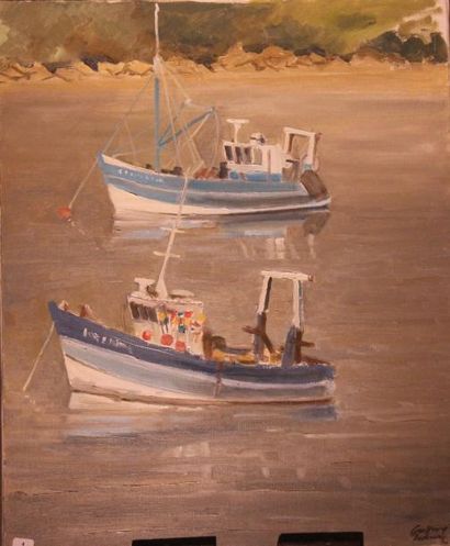 GEOFFROY DECHAUME "Deux bateaux de pêche" Huile sur toile, signée en bas à droite...