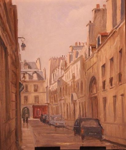 GEOFFROY DECHAUME "Rue Charles V à Paris" Huile sur toile signée en bas à droite...