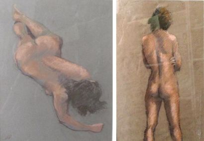 GEOFFROY DECHAUME Etudes de femme: nus Deux pastels dont un monogrammé 1- 40x26cm...