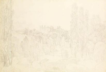 Louis-François CASSAS (Azay-le-Ferron 1756 - Versailles 1827) Grand paysage au château...