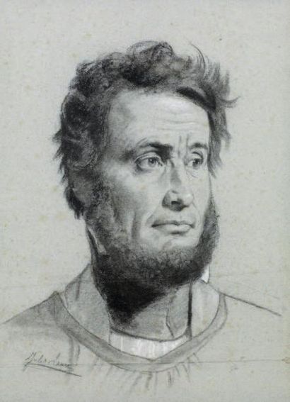 Jules LAURE (Grenoble 1808 - Paris 1861) Etude de tête d'homme Fusain, estompe et...