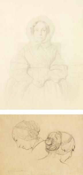 Eugène DEVERIA (Paris 1805 - Pau 1865) Deux études de tête de femme à la chevelure...