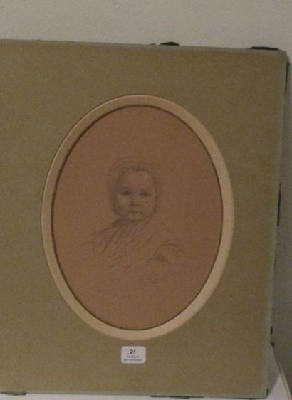 Alexandre LEGRAND (1822 - 1901) Portrait de petit enfant au bonnet Graphite Signé...