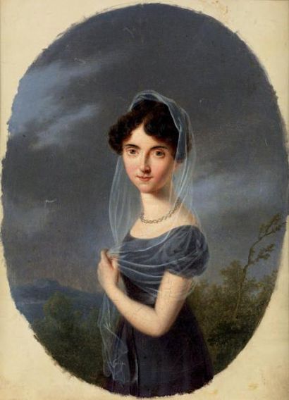 Jean-Baptiste AUGUSTIN (Attribué à) (1759 - 1832) Portrait de jeune femme en robe...