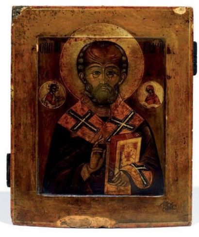 null Icône russe, d'époque du XVIIIème, représentant St. Nicolas le Thaumaturge entouré...