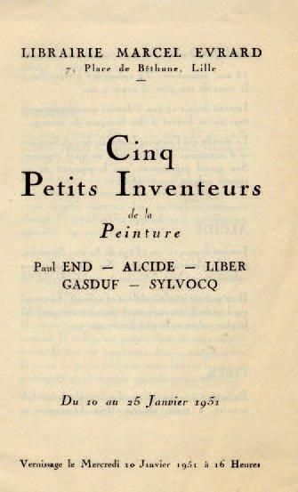 [Jean Dubuffet] Cinq petits inventeurs. Librairie Marcel évrard, Lille, 1951. Dépliant,...