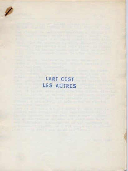 null La Table. L'art c'est les autres. Mars 1966. Textes de Ben, Robert Filliou....