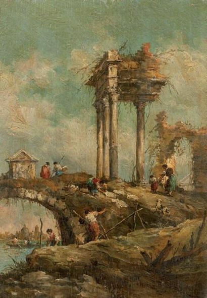 Francesco GUARDI (1712-1793) suite de "Caprice Architectural avec villages et promeneurs"...