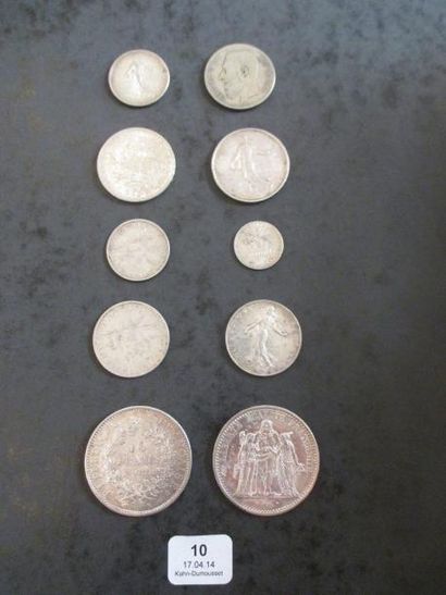 null Lot: Pièces en argent: deux pièces de 10FF 1965, deux pièces de 5F 1960, deux...