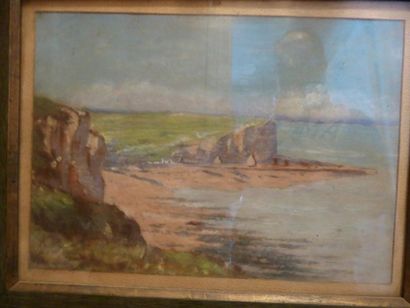 Jean JABANOL "Les falaises de Saint-Valérie en Saune" Paire de pastels, portant une...