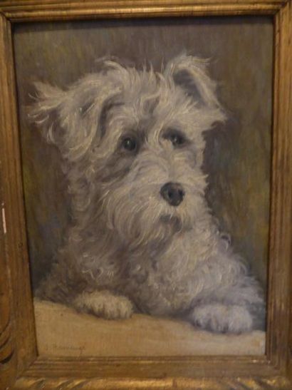 J.RAMOUGE "Portrait de chien" Huile sur panneau, signée 22 x 16,5 cm
