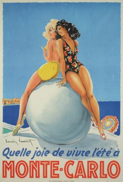 Louis ICART(1887-1951) «Quelle joie de vivre l'été à Monté Carlo» Affiche lithographique...