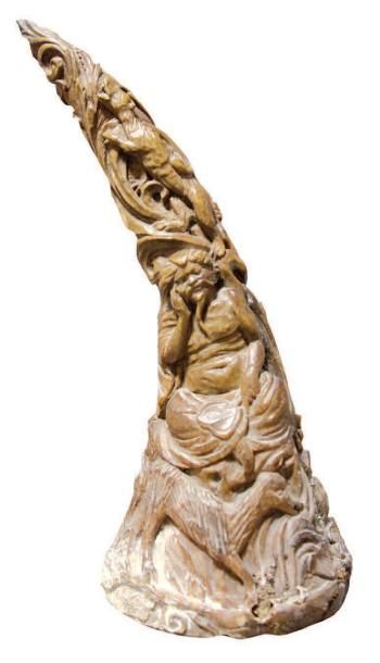 null Corne sculptée de Rhinoceros noir (Diceros bicornis) I/A pré-convention.Spécimen...