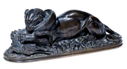 Antoine Louis BARYE (1795-1875) Tigre dévorant un gavial (seconde réduction) Epreuve...