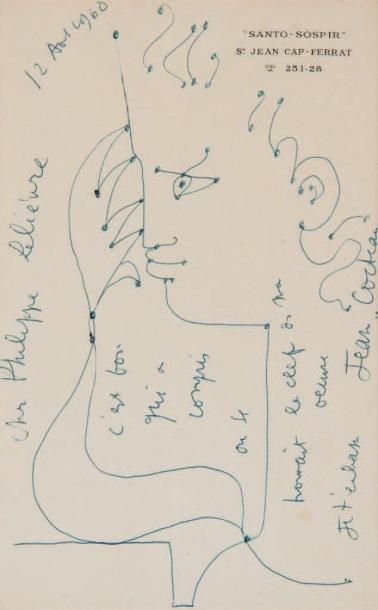 COCTEAU Jean (1889-1963) Profil de jeune homme penseur, la tête appuyée sur la main....