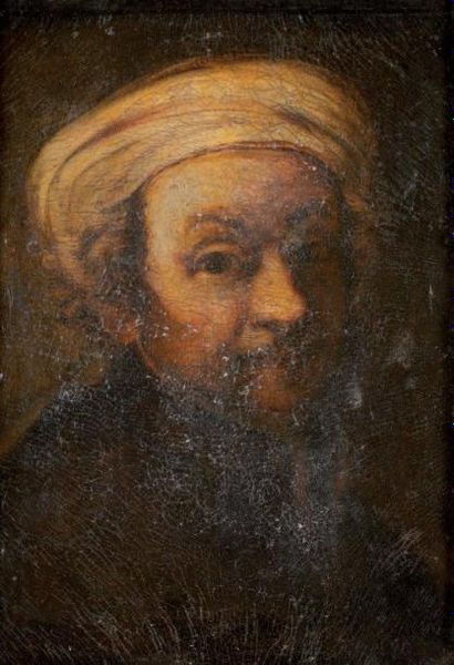 REMBRANDT Herman van Rijn (D'après) 1606-1669 « Auto-portrait au turban » Huile sur...