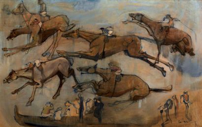 Philippe Deloison (XXème siècle) Cavaliers, 1968 Huile sur toile Signée en bas à...