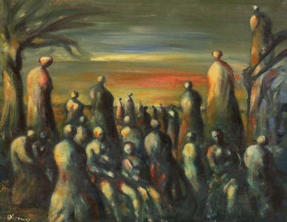 Sylvain VIGNY (1902-1970) L'assemblée Huile sur toile Signée en bas à gauche 60 x...