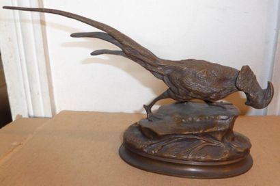 ARCON(d'après) Faisan sculpture en bronze patine médaille signée H: 16,5 cm L: 27...
