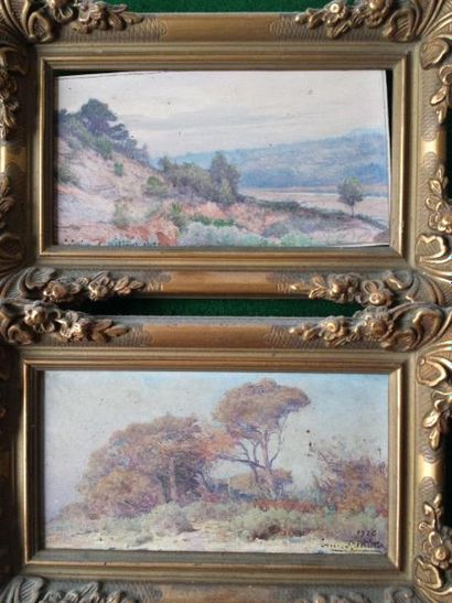 Louis GAUTIER Paysage deux huiles sur carton Signées et datées 1825 9x18 cm