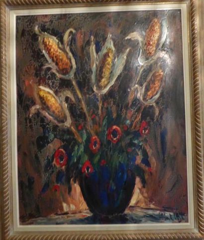 Albert VAGH Bouquet de fleurs huile sur toile, signée en bas à droite. 92X73cm