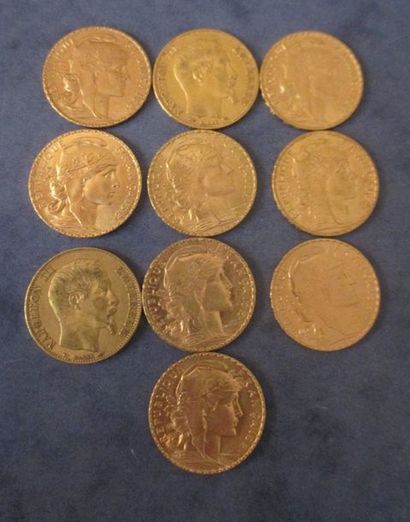null Dix pièces de 20 FF en or jaune