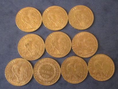 null Dix pièces de 20 FF en or jaune