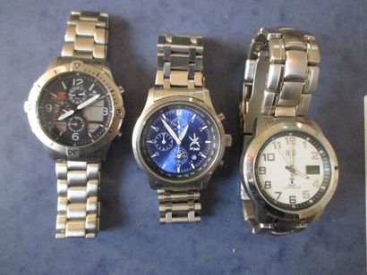 HIO, CITIZEN et DIVERS Trois bracelet-montres en métal
