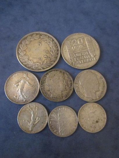 null France en argent: 1 pièce de 5 FF 1831, 1 pièce de 20 FF Turin, 2 pièces de...