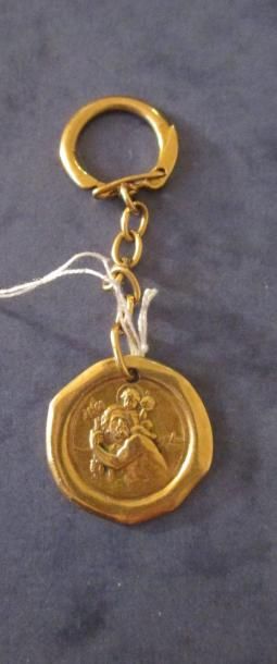 null Porte-clés en or jaune 750°/°° orné d'une médaille de St Christophe, pds: 18,7...