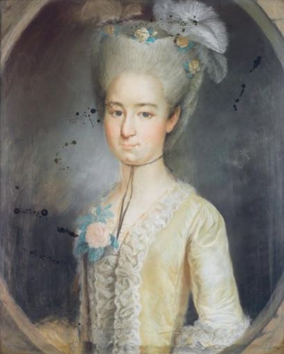 Ecole française (Genre du dernier tiers du XVIIIe siècle) Portrait d'une femme en...