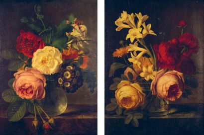 SPAENDONCK Cornelis Van (Attribué à) (Tilbourg 1756-Paris 1840) 1- Vase de fleurs:...