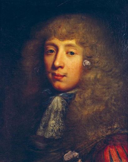 MIGNARD Pierre (Attribué à) (1612-1695) Portrait d'un homme jeune aux yeux gris-bleus,...