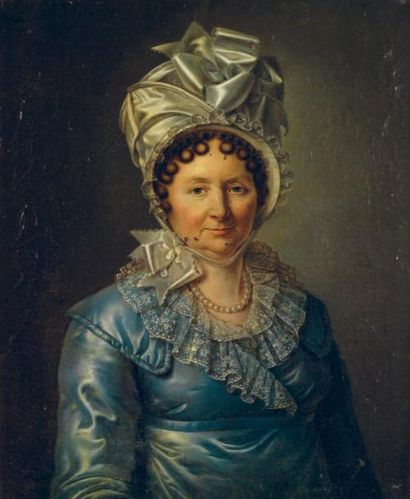 Ecole française (Premier Quart du XIXe siècle) Portrait de femme à la coiffe, en...