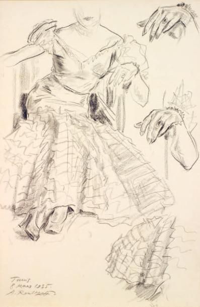 Alexandre ROUBTZOFF (1884-1949) Femme assises et études de mains, 1935 Crayon sur...