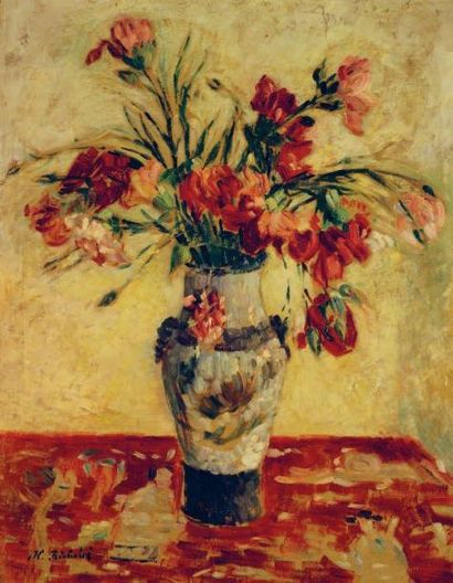 Ernest QUOST (1844-1931) Fleurs dans un vase Huile sur toile signée en bas à gauche...