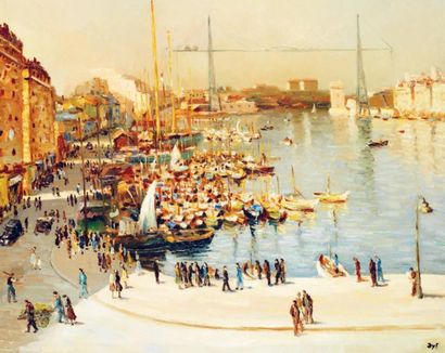 MARCEL DYF (1899-1985) Le port de Marseille Huile sur toile signée en bas à droite...