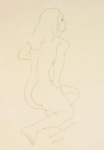 Pierre AMBROGIANI (1907-1985) Femme nue Encre signée en bas à droite datée 61 64...