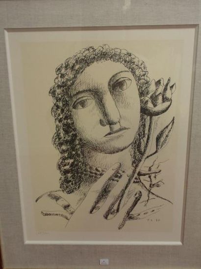 Fernand LEGER 1881-1955 (d'après) Tête de femme. 45 x 34 cm. Offset. Epreuve numérotée...