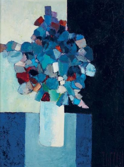 Jean-Marie ZACCHI (Né en 1944) Le pot bleu Huile sur toile Signée en bas à droite...