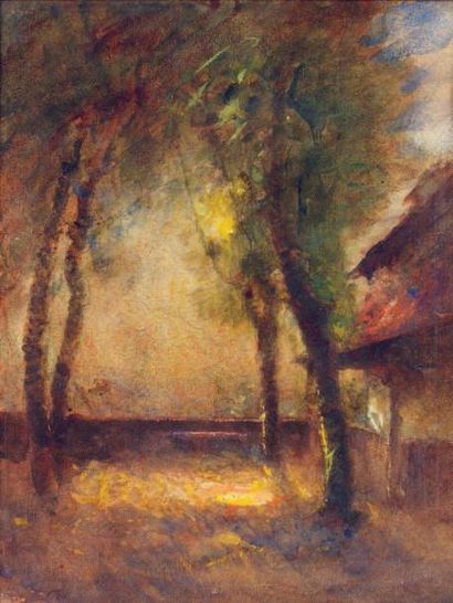 Auguste RAVIER (1814-1895) Sur la terrasse de la maison Ravier à Morestel. Aquarelle,...