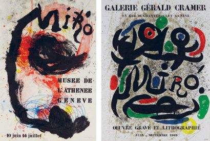 JUAN MIRO Lot de 2 affiches lithographiques MUSEE DE L'ATHENEE GENEVE 1961 64 x 44...