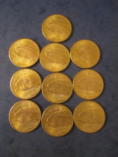 null 10 Pièces de 20 dollars Saint Gaudens en or 1927 (6), 1928 (4)
