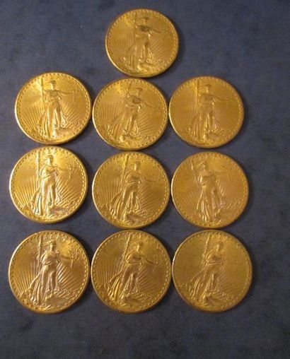 null 10 Pièces de 20 dollars Saint Gaudens en or 1927 (6), 1928 (4)